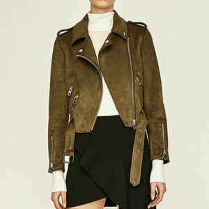 ZARA Basic Outerwear Collection - Suede Moto Jacket in Brown SIZE SMALL!